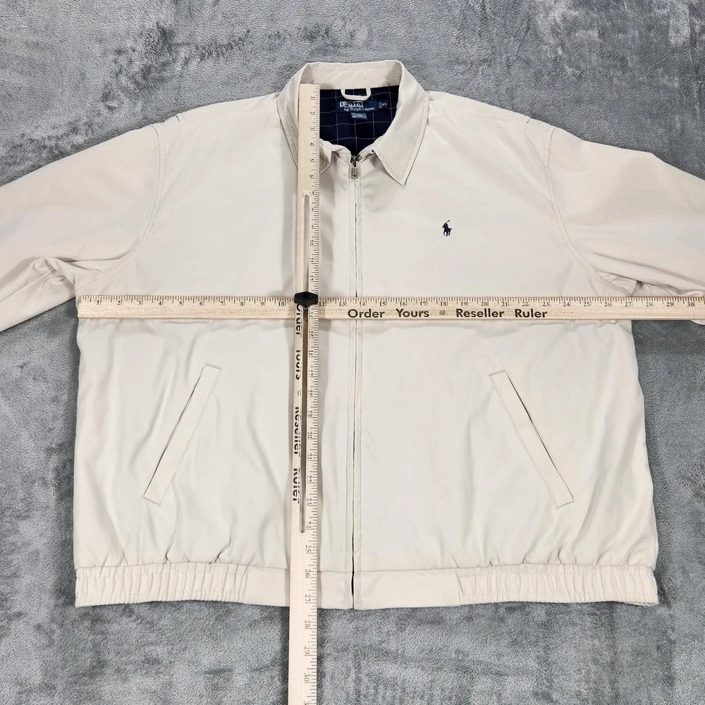 Polo Ralph Lauren Jacket Mens XL Beige Bi Swing Full Zip Plaid Lined